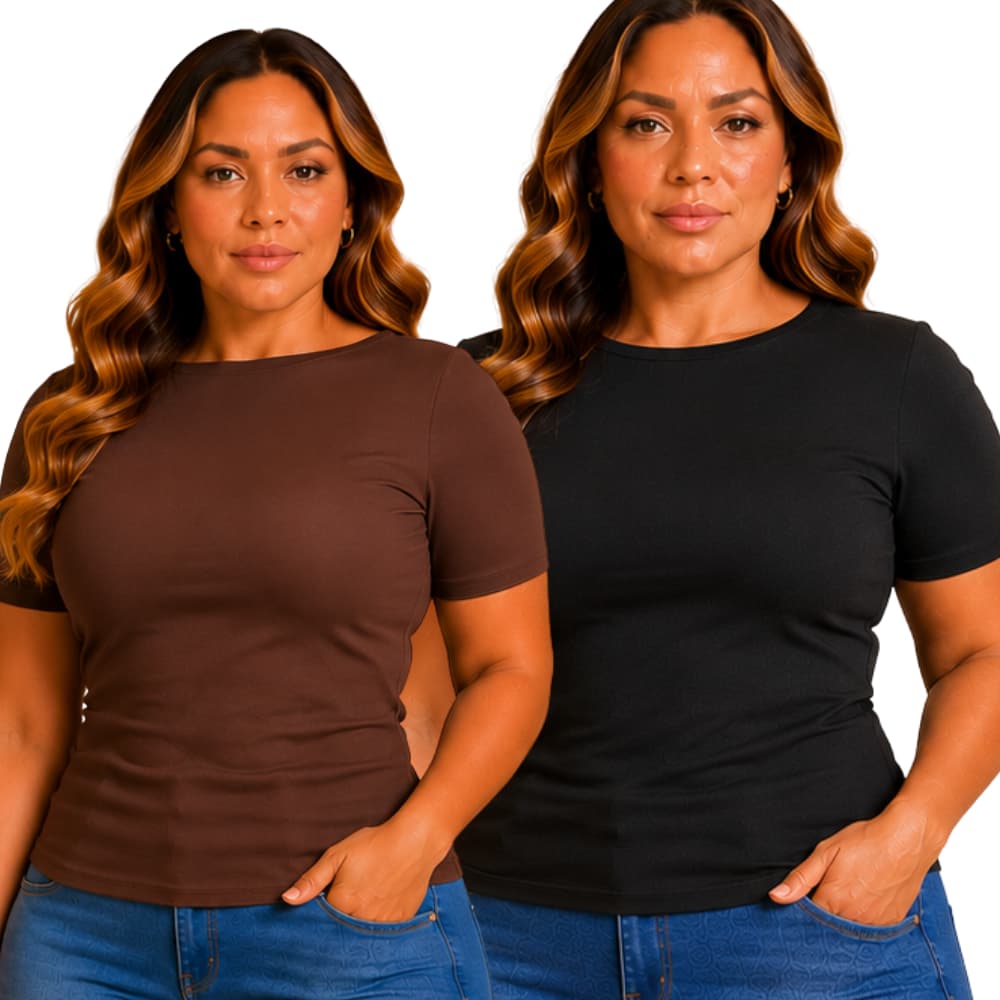 Kit 2 Blusa Romantic Premium Manga Curta Feminina Baby Look Moda Casual