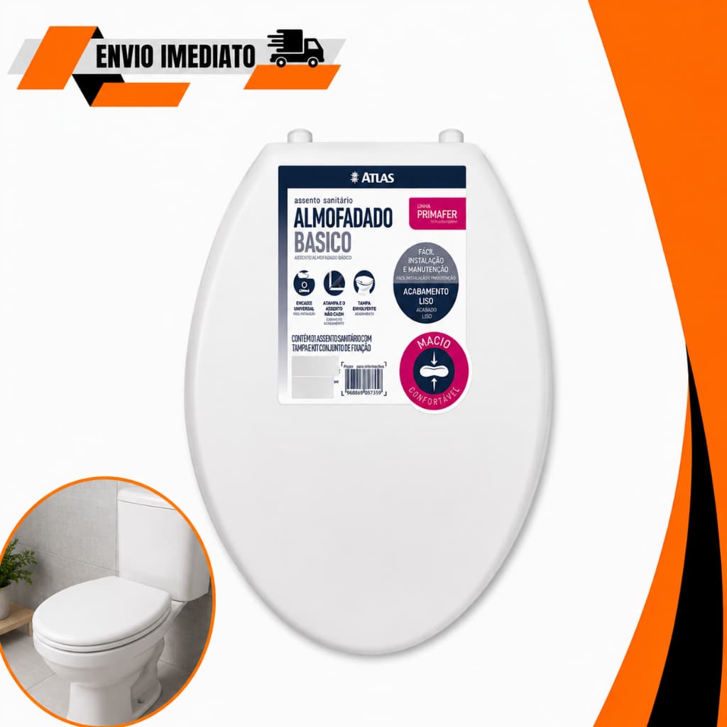 Assento Almofadado OVAL ATLAS Tampa de Vaso Universal Primafer Clássico