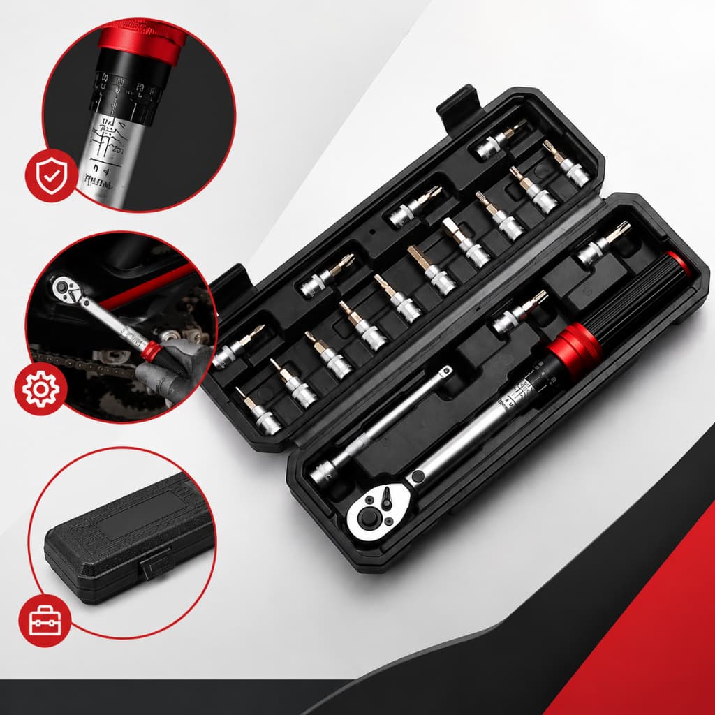 Torquímetro De Estalo 1/4 5-25Nm Com 18 Peças Premium