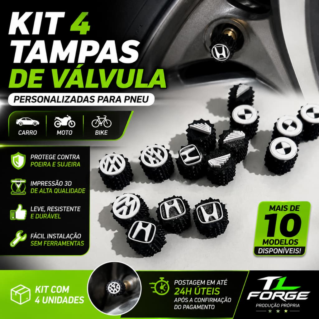 Tampa de Válvula para Bico de Pneu Universal | Kit 4 ou 8 Peças Carro Moto Bicicleta