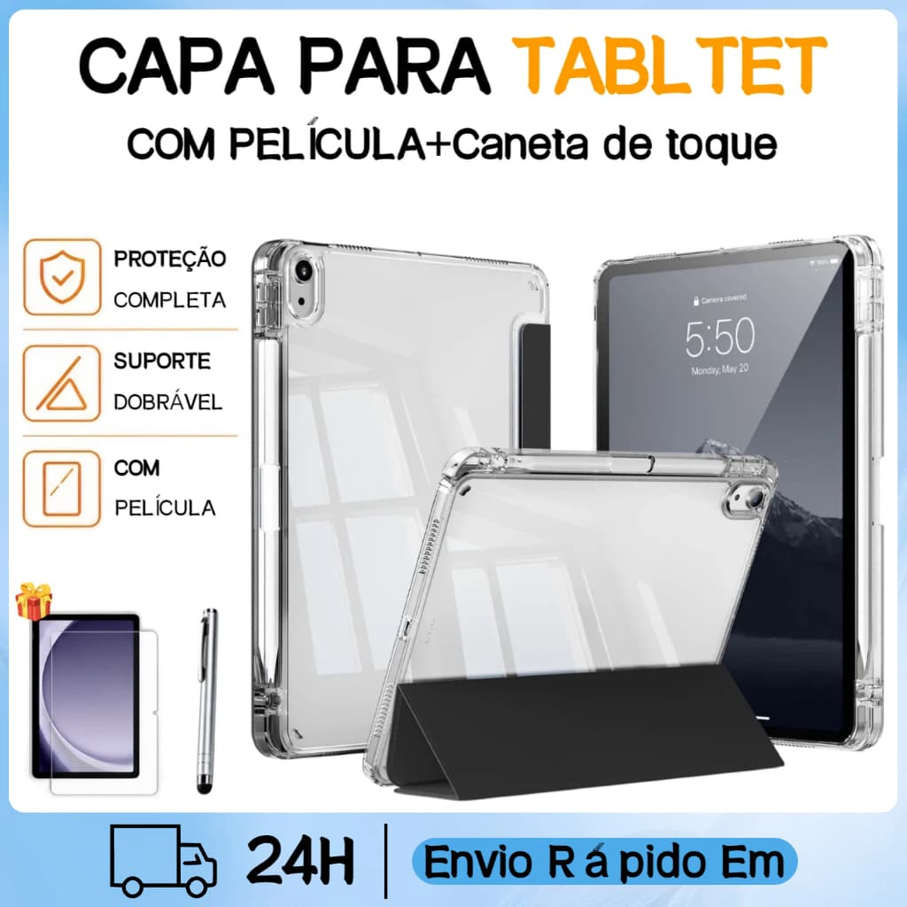 Kit Capa Transparente Para iPad 11（A16） Com Compartimento+Com Película+Caneta De Toque