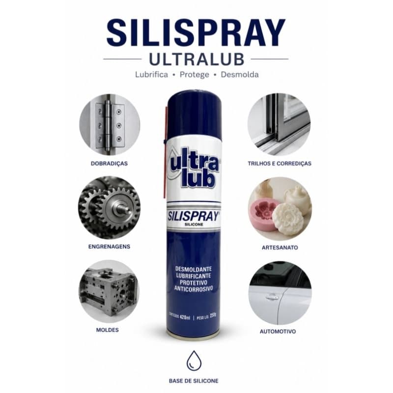 Silispray Silicone Spray Ultralub 420ml Desmoldante Lubrificante Anticorrosivo Artesanato Moldes