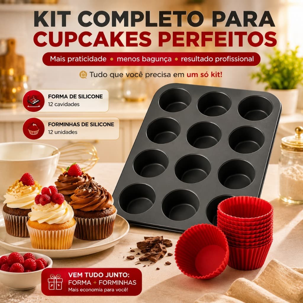 kit 6\12 Forma Cupcake mais  Silicone Cavidades Antiaderente Muffin Bolinho Fácil Desenformar Forno