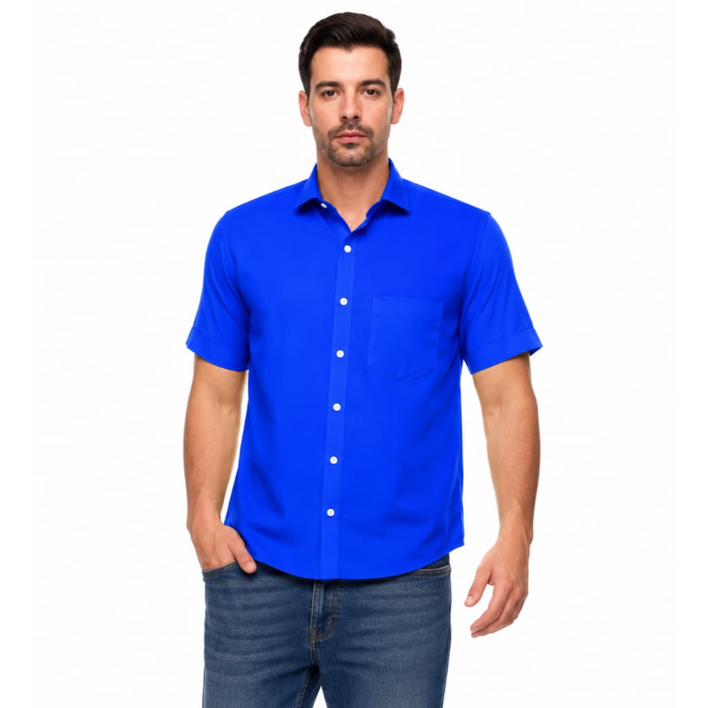 Camisa Masculina Social Manga Curta Não Amassa Festa Com Bolso