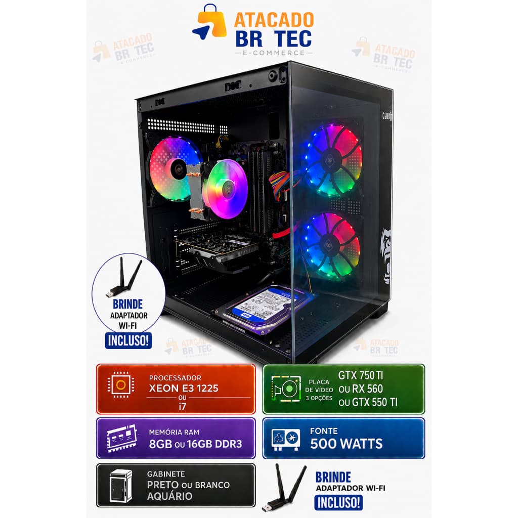 PC Gamer Xeon E3 1225 ou i7 | 8GB ou 16GB DDR3 | GTX 750 Ti / RX 560 / GTX 550 Ti | SSD + Windows 10 Montado So Usar