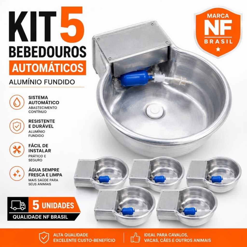 Kit 5 Bebedouros Automático 4 Lt Cães,bovino Alumínio Grosso