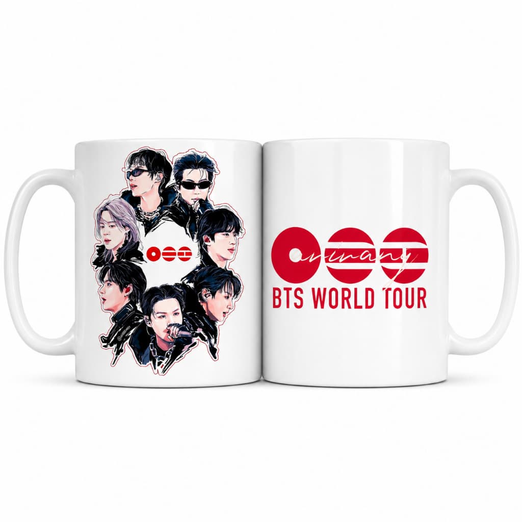 Caneca BTS World Tour Arirang Cerâmica 325ml Presente Kpop ARMY Desenho membros