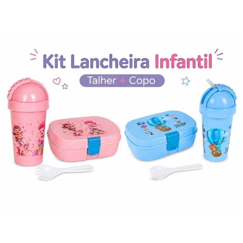 KIT Lancheira Infantil - Talher + Copo 300ml