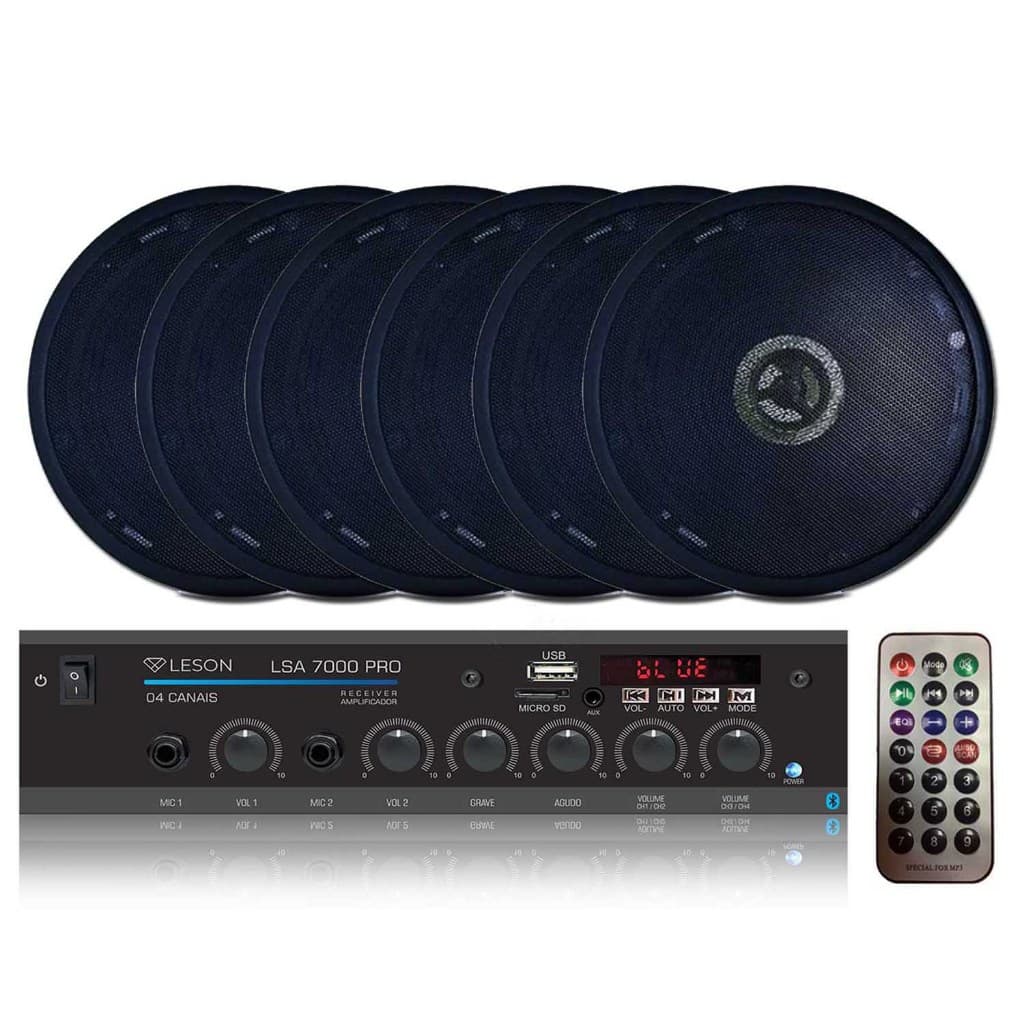 6 Arandela Embutir Som Ambiente + Receiver/Amplificador Bluetooth
