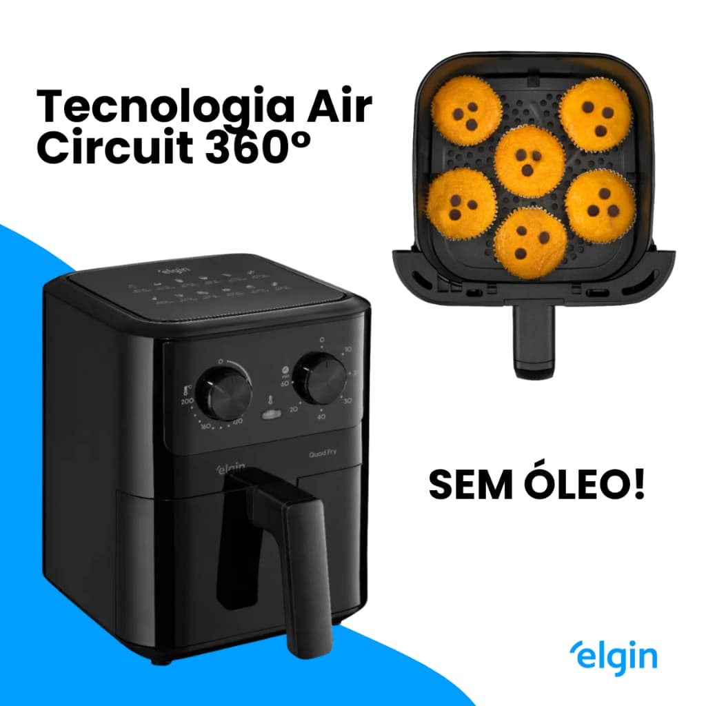 Fritadeira Air Fryer Elgin Quad Fry AFG42 4,2L 1400W Preta Sem Óleo Antiaderente