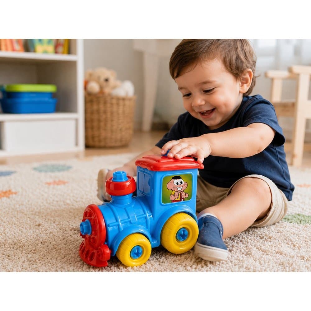 Trenzinho Brinquedo Infantil Resistente Colorido Educativo Diversão Imaginação Presente Criança Turma da Mônica Cebolinh