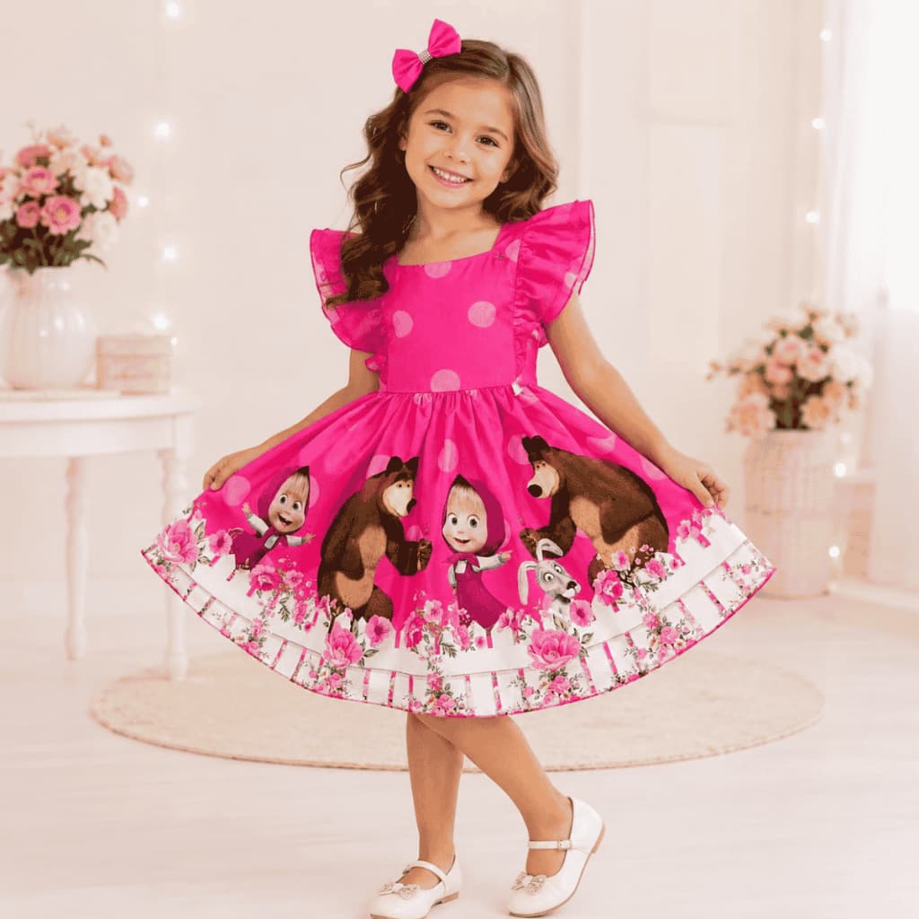VESTIDO PINK DA MENINA E O URSO,FESTA, ANIVERSÁRIO