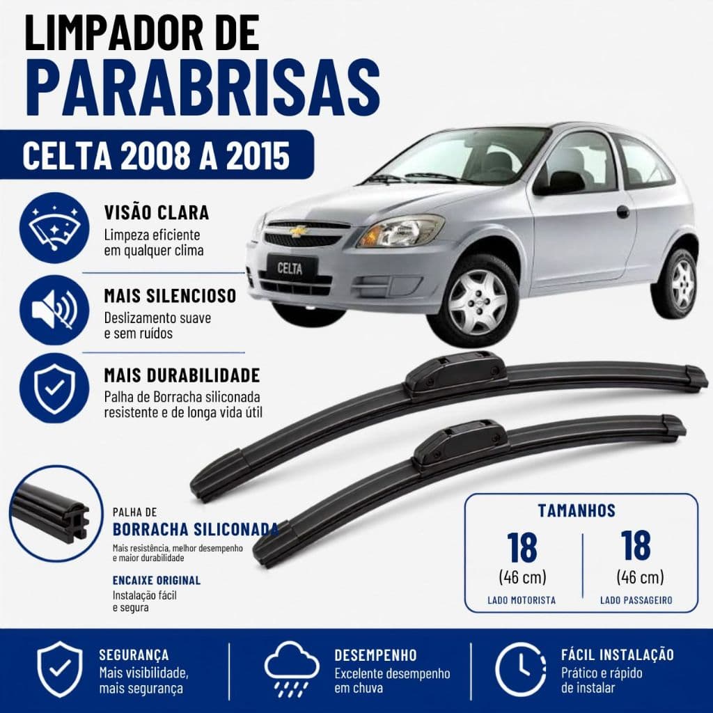 Par Palheta Limpador ParaBrisa Celta 2008 2009 2010 2011 2012 2013 2014 2015 Silicone