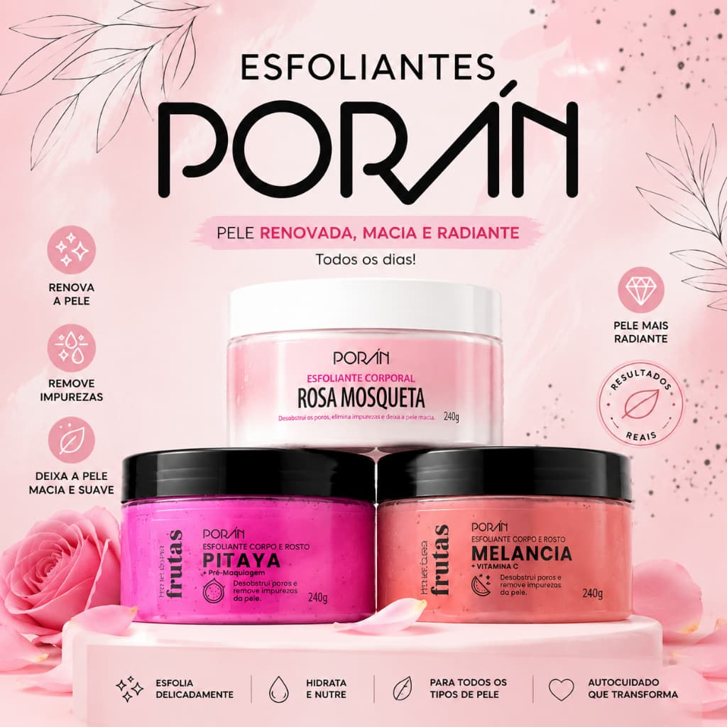 Esfoliante Corporal Porán Pitaya Melancia Rosa Mosqueta Kit ou Unidade