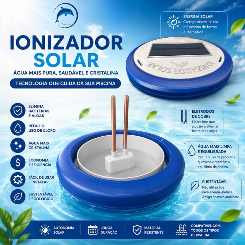 Ionizador Solar Piscina Para Todos Os Tipos De Piscina Menos Cloro Mais Cuidado
