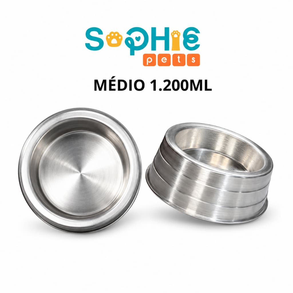 Kit 2 Comedouro Polido Pesado de Alumínio Médio 1.200ml Para Cachorro Pet