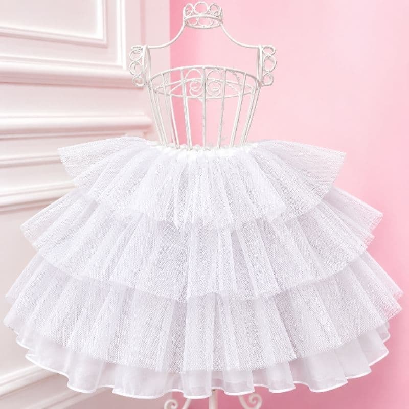 Saia Tutu Infantil Branca Rodada com Camadas de Tule Festa Junina Bailarina Princesa Menina