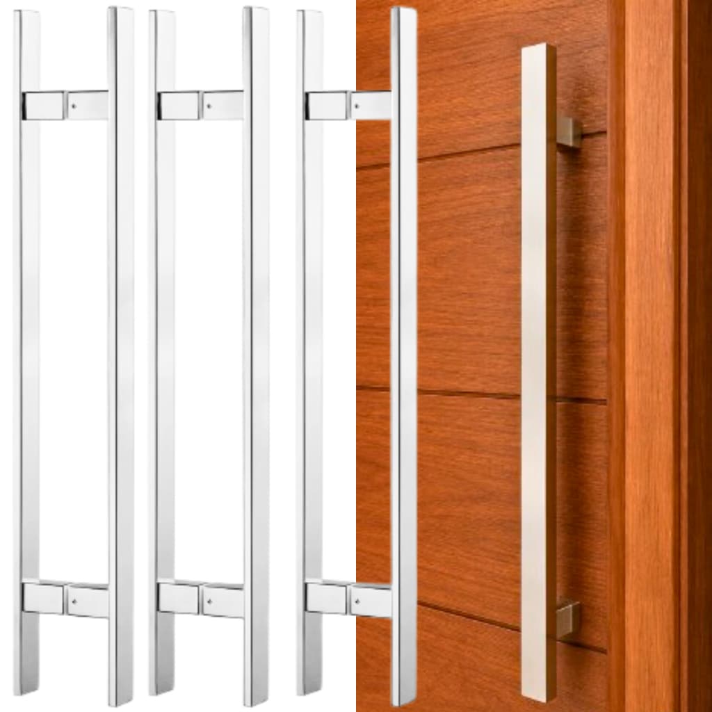 Kit 3 Puxador Inox 45 cm Duplo Polido Brilhante  Espelhado Porta  Vidro Madeira Metal