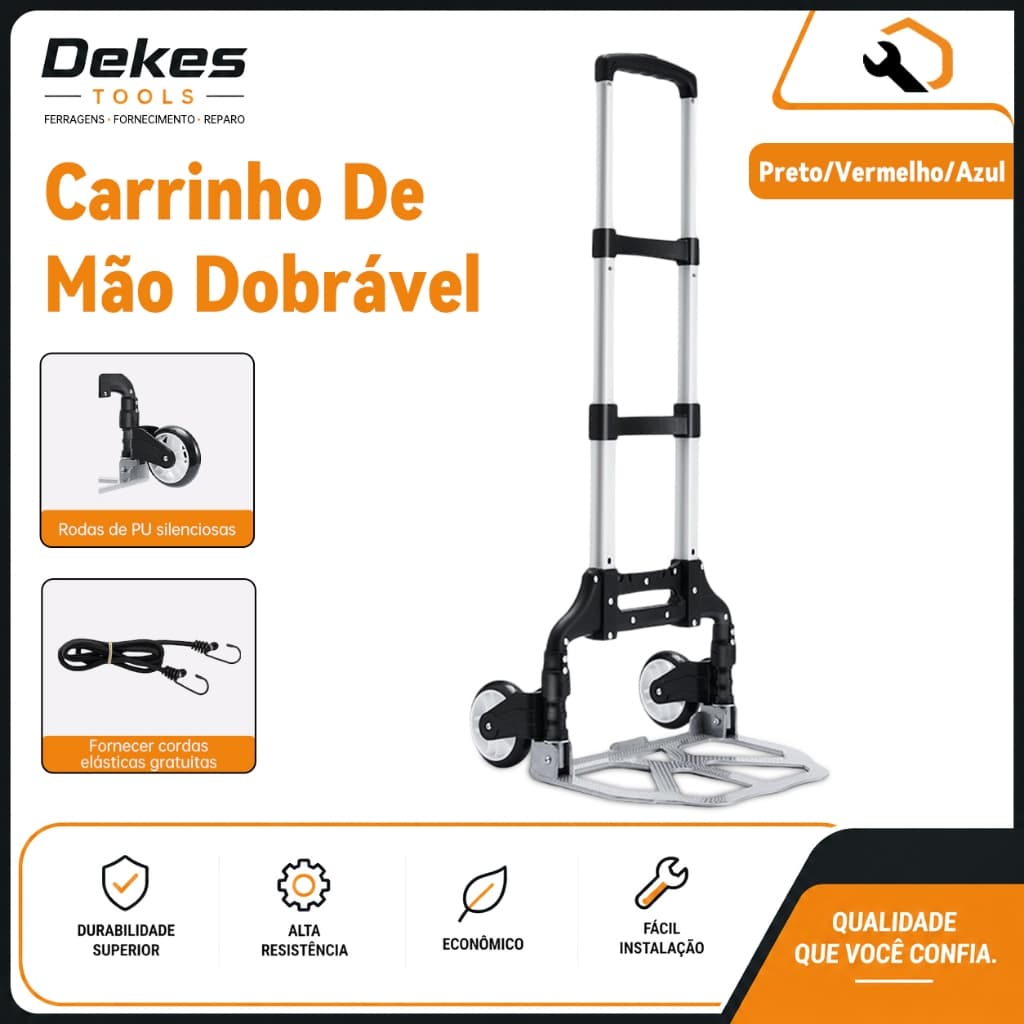 Dekes Carrinho de Mão Dobrável de Alumínio Resistente com Capacidade Alta