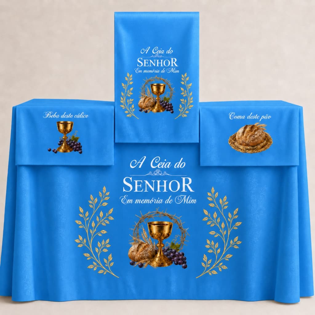 Kit Toalha para Santa Ceia Completo em Oxford AZUL CLARO Luxo 4 PEÇ– Mesa, Caminho e Bandejas TAMANHO 2MTX1,50MT 4 PEÇAS