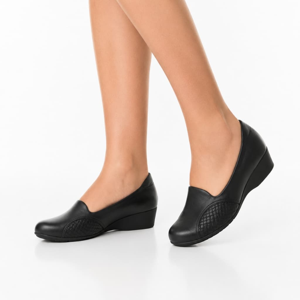 Sapato Modare Feminino Ultraconforto Original Anabela Preto Casual Ortopédico