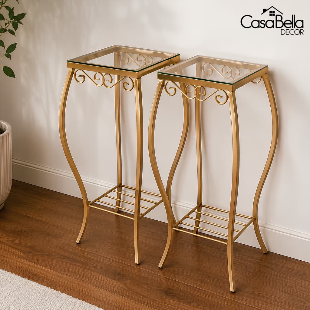Kit 2 Mesas De Canto 75 cm Conjunto Decoração Para Casa Sala Luxo Presente EnfeiteS Móveis Com Vidro