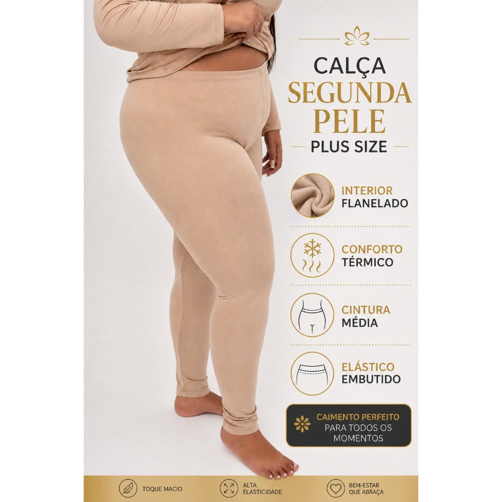 Calça Térmica Flanelada Segunda Pele Feminina Masculina Unissex Plus Size Para Frio