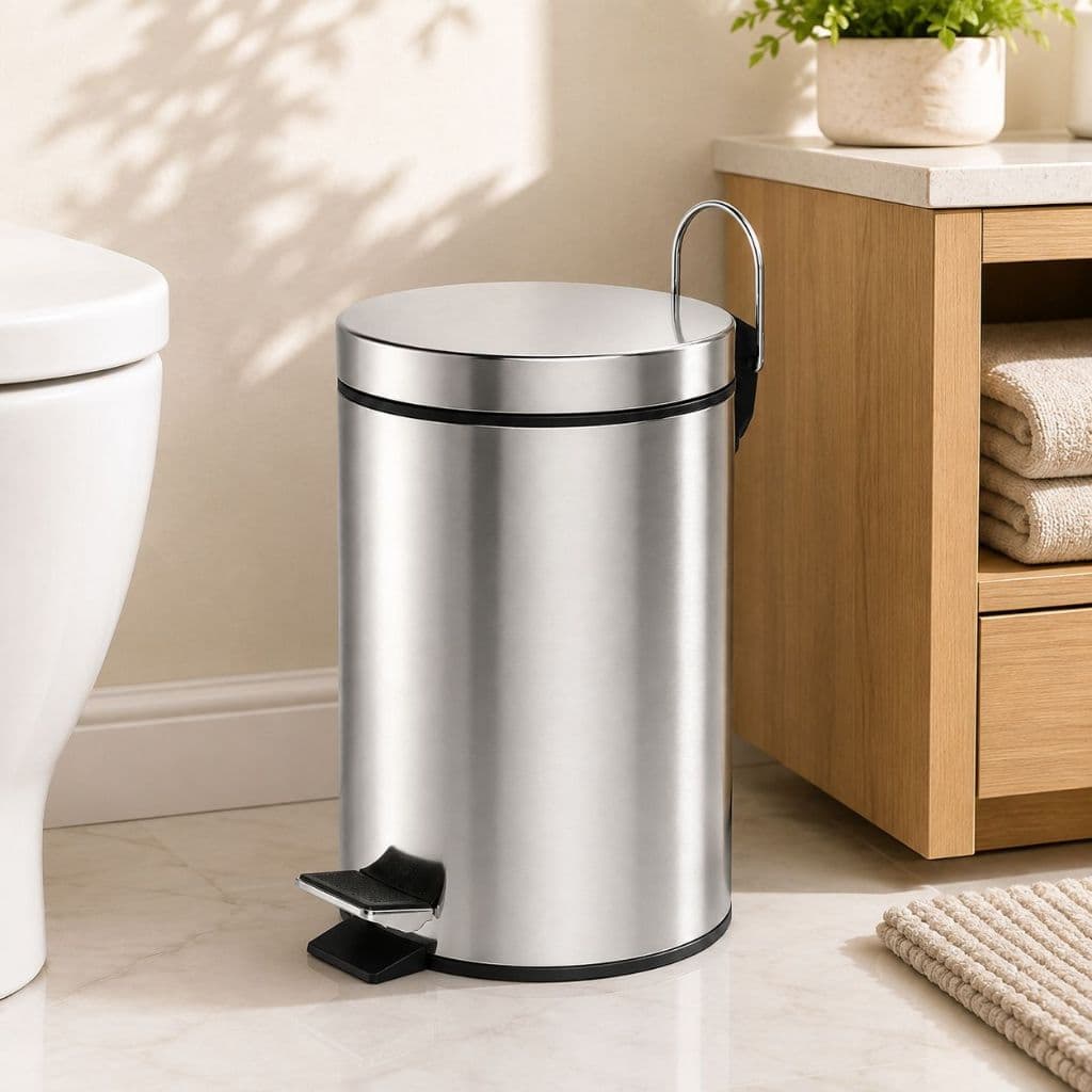 Lixeira Inox 5 litros Com Pedal Tampa Cesto Interno Removível Banheiro Lavabo Cozinha Escritório
