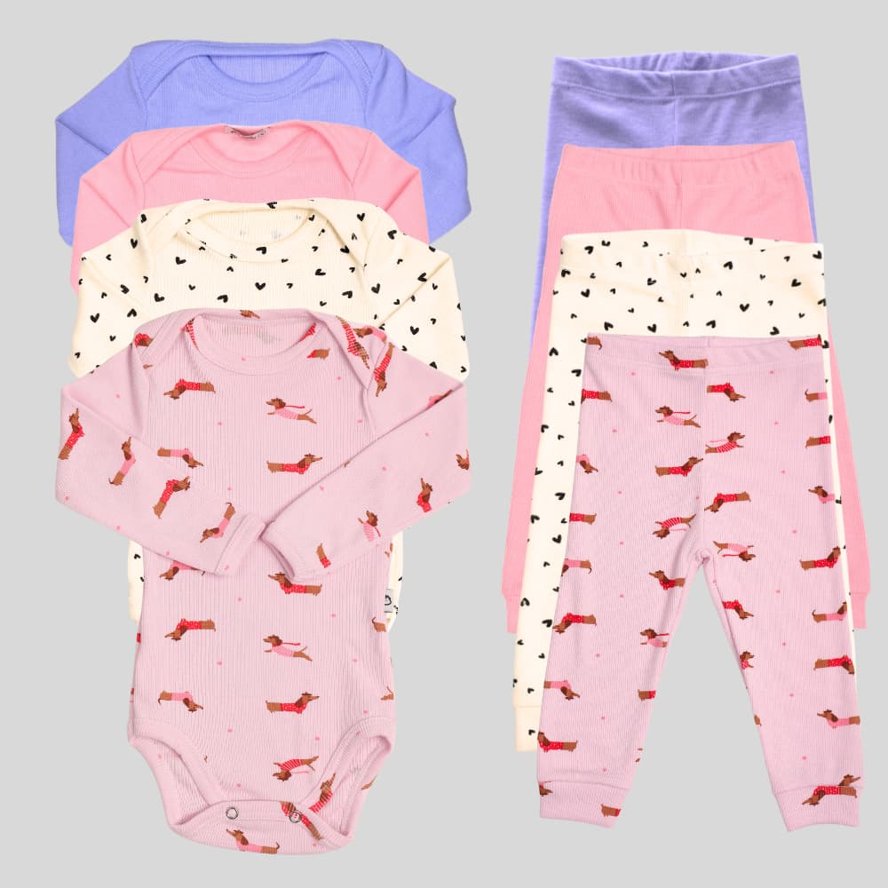 Kit 8 Peças Bebê RN ao GG Body Manga Longa e Calça Pagão Canelado Comfort 03k4