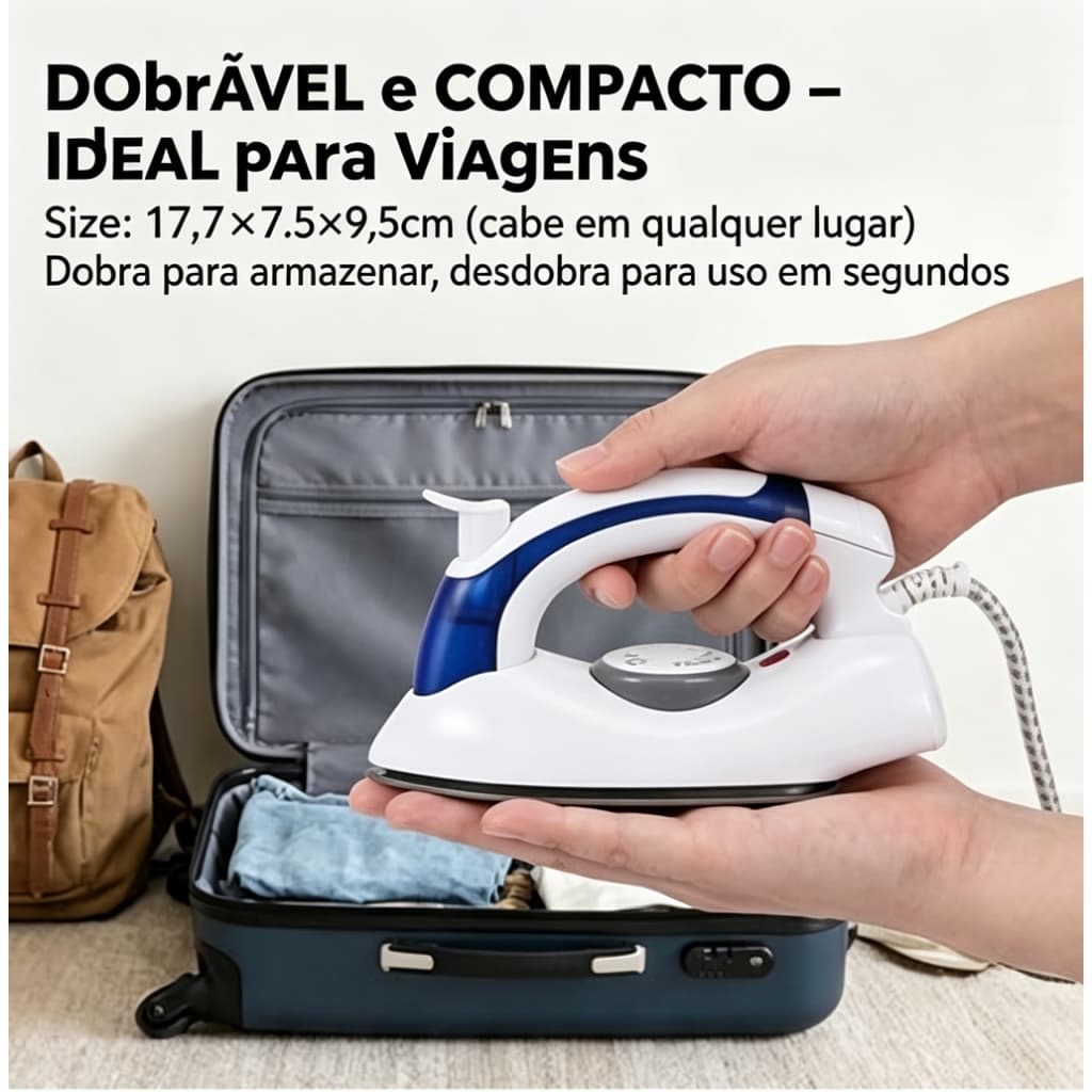 Mini Ferro Passar Roupa Portátil Bivolt Viagem Vapor Dobrável Mala