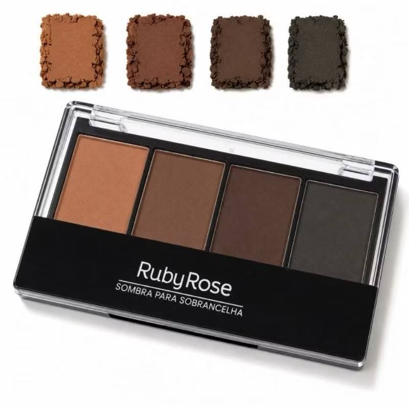 Trio de Sombra para Sobrancelha Ruby Rose, Pincel Duplo e Espelho, Maquiagem Natural, Kit Design Sobrancelha