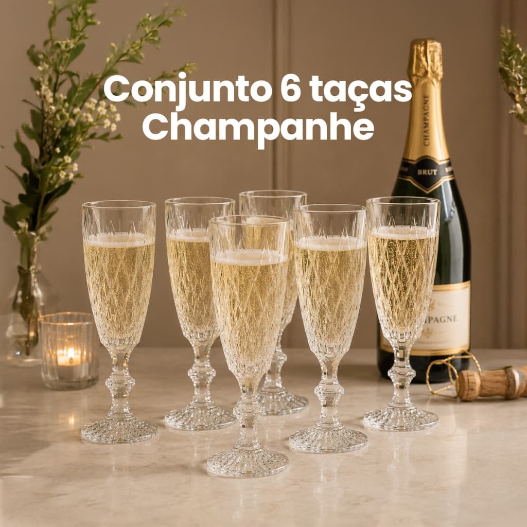 Jogo 6 Taças De Vidro Para Champanhe Espumante 170ml Diamond Champagne