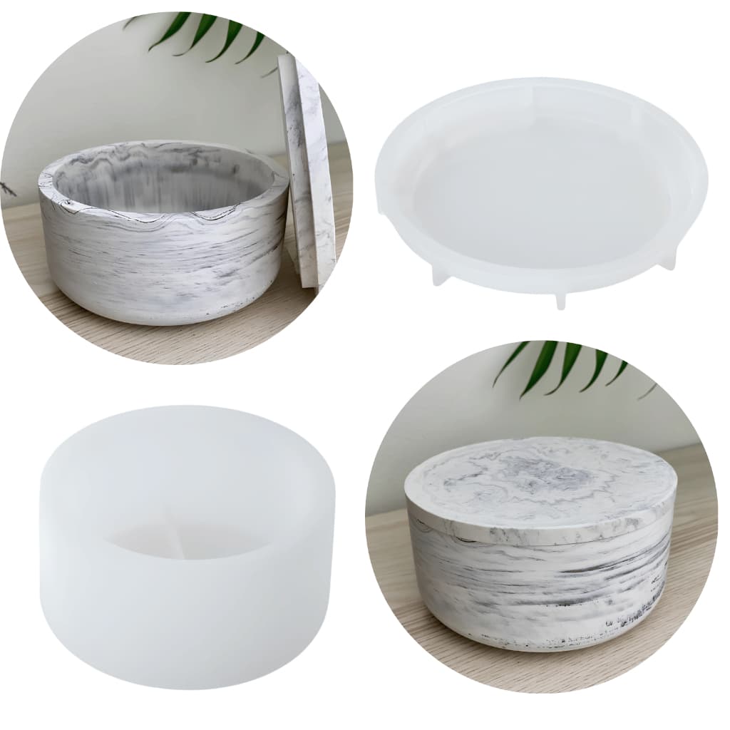 Molde de Silicone Pote com Tampa Liso para Gesso Resina Cimento Forma Potes com Tampa Baixo Velas