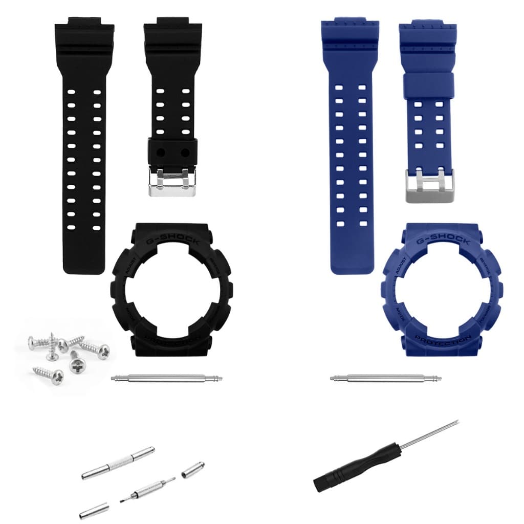 Kit Bezel + Pulseira G-shock Ga-100 Ga-110 Ga-120 Ga-140 Resinada Borracha Preto e Azul Duas Cores