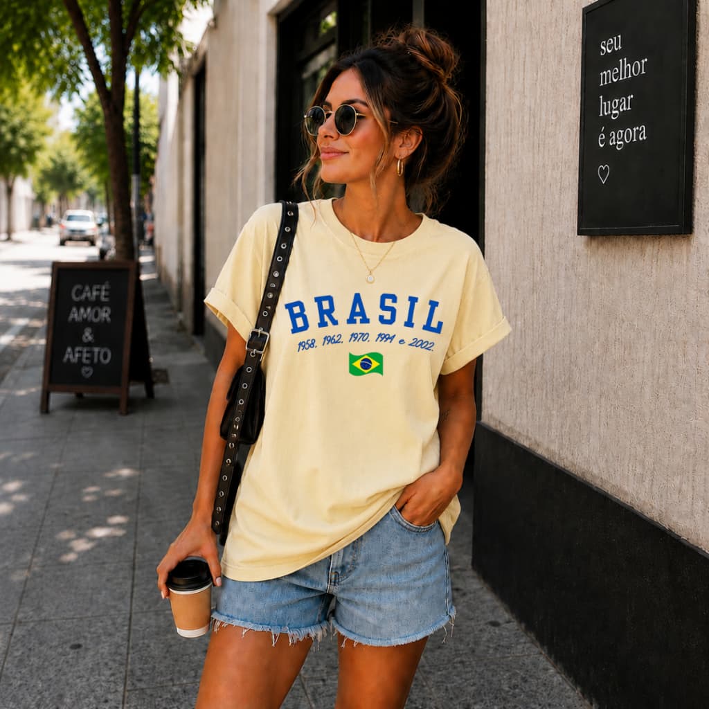 Blusa Brasil Feminina Torcedora T shirt Look Casual Jogo Camiseta Algodão 30.1