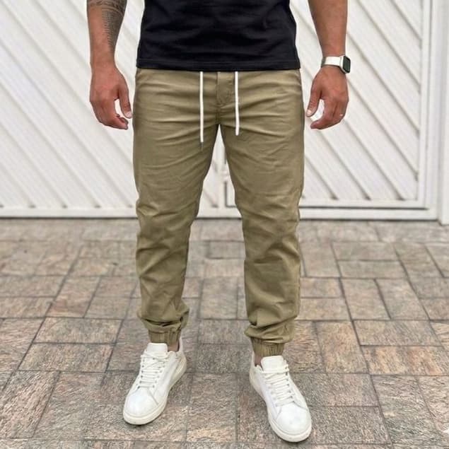 Calças Jogger Camuflado Preto Bege - Modelo Skinny (Cintura com Cordão de Ajuste)