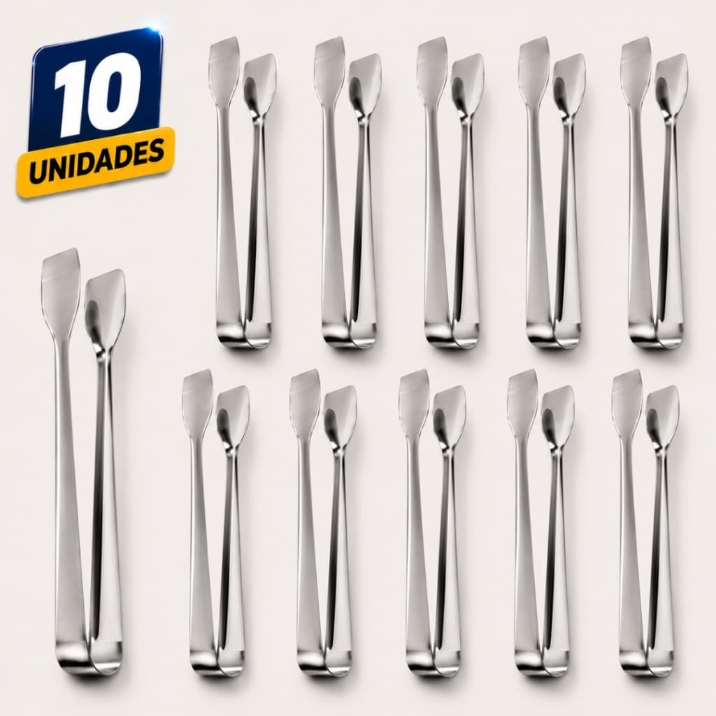 Pegador De Frios Multiuso Inox 10 Unidades Pinça Para Servir Salada Churrasco Petiscos Cozinha
