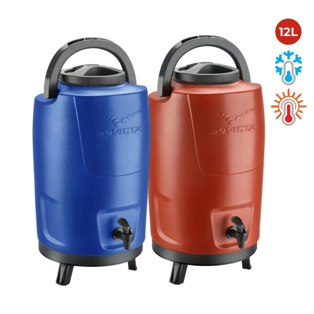 Botijão Garrafa Garrafão Térmico Quente Gelado Café Água 12 Litros Tripé Alça Vermelho Azul Invicta