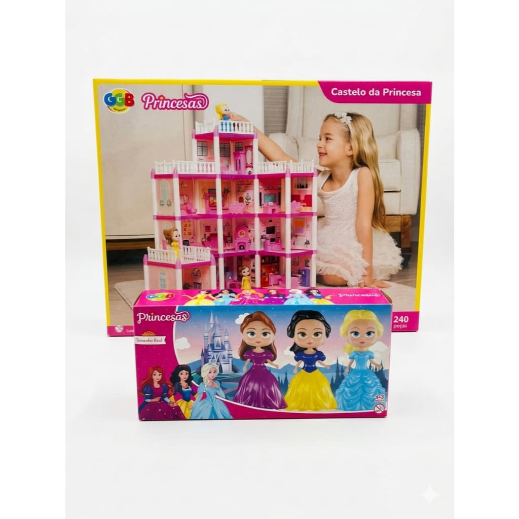 Casinha Boneca Castelo Princesa 240 Peças Mais 6 Bonecas 24 Comodos GGB