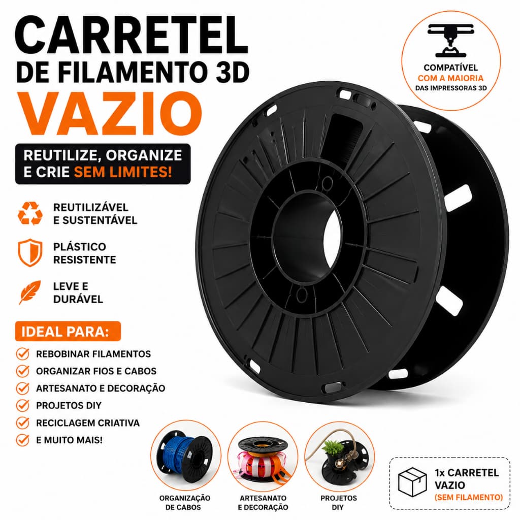 Carretel Vazio de Filamento Impressora 3D Projetos Criativos Reutilização Bobina