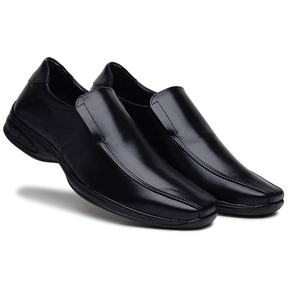 Sapato Masculino Bertelli Social Anti Shock de Calçar Preto Confortável em Couro Vegano Envio Rapido