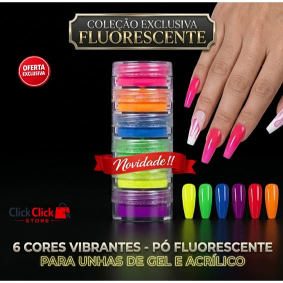 Torre de Pó Neon 6 Cores Nail Design Fantasia Maquiagem SQ8551