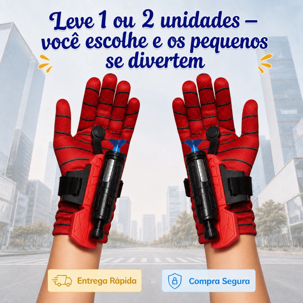 Luva tipo Homem Aranha com 1, 2 ou 4 unidades + Lançador + 3 Dardos - Brinquedo Infantil Ação - Interativo e Inclusivo