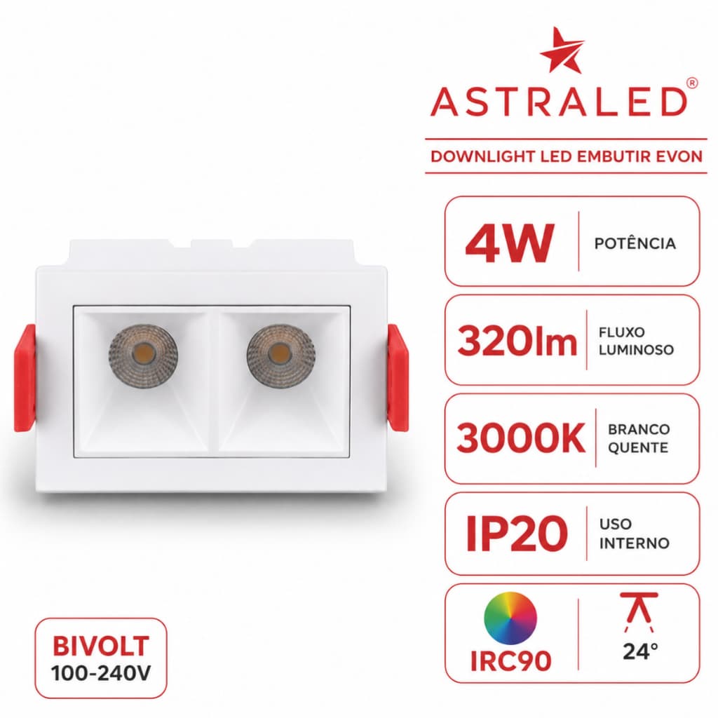 Kit 10 Spot Slim quadrado luminaria Embutir Led Integrado 4w 3000k Duplo  127/220v Branco