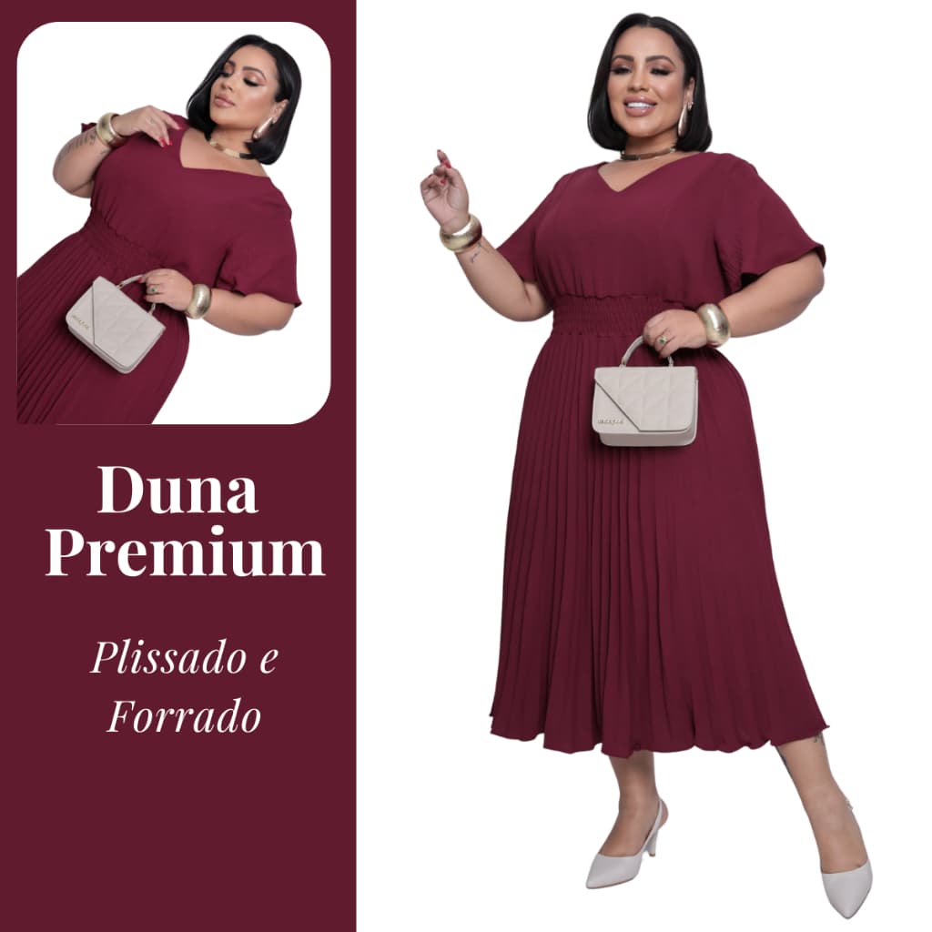 Vestido Feminino Plus Size Longo Evangelica Elegante Duna Premium Plissado Soltinho Confortável Manga Flare
