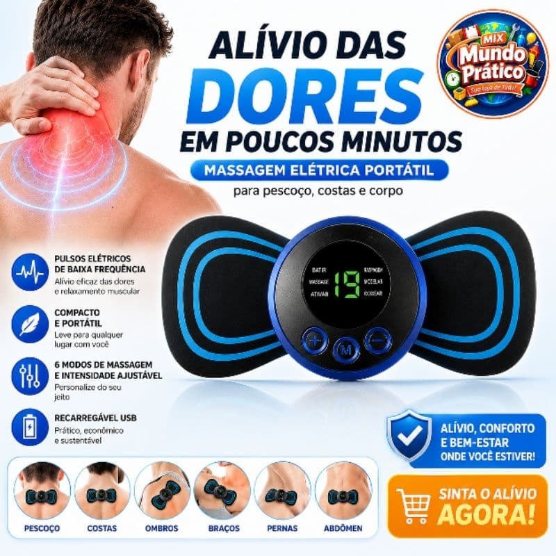 Mini Massageador Elétrico Portátil Recarregável Eletroterapia Pescoço e Perna - Bivolt - AMT