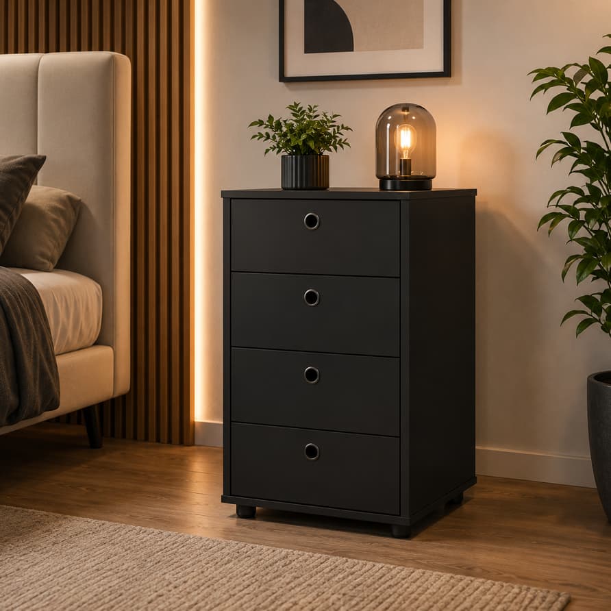 Gaveteiro Organizador Para Escritório Home Office 4 Gavetas e Sapatas plásticas - Preto
