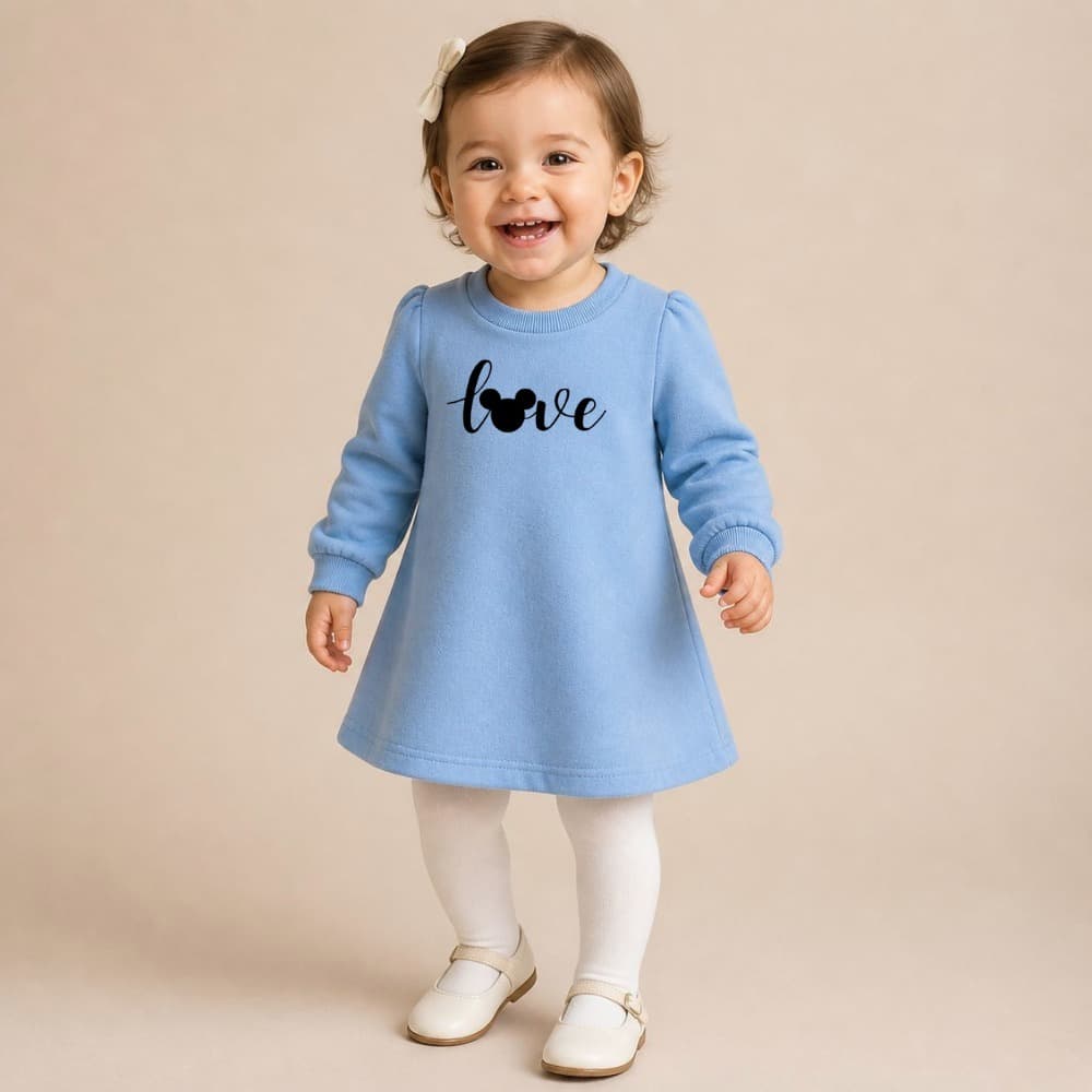 Vestido Moletom Infantil Menina Love Minnie Agasalho Inverno Frio Estampado Sobretudo Manga Longa Quentinho Princesa
