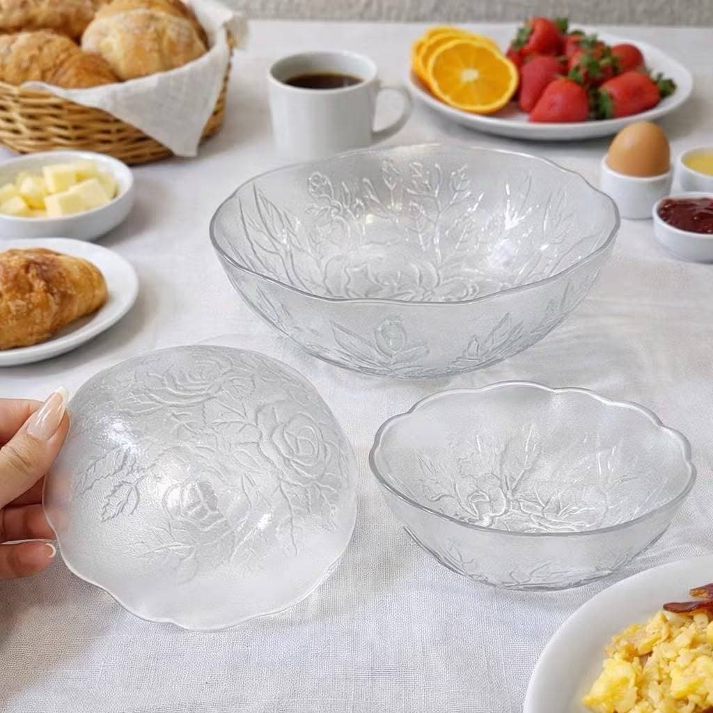 Kit 6 jogo de Sobremesa 245ml + 1 Bowl Konia 1.4 L em Vidro Relevo Dumiat