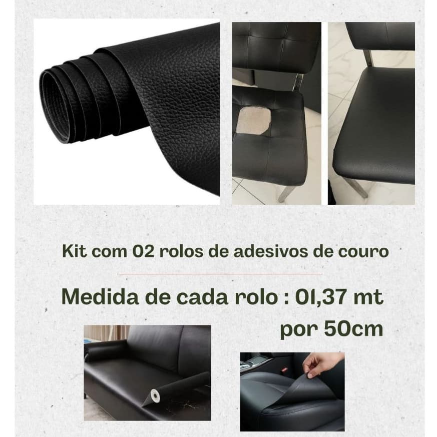 Kit com Dois AutoAdesivos de Couro 1,37 x50cm Reparo e Revestimento Sofás Carro Cadeiras Impermeável